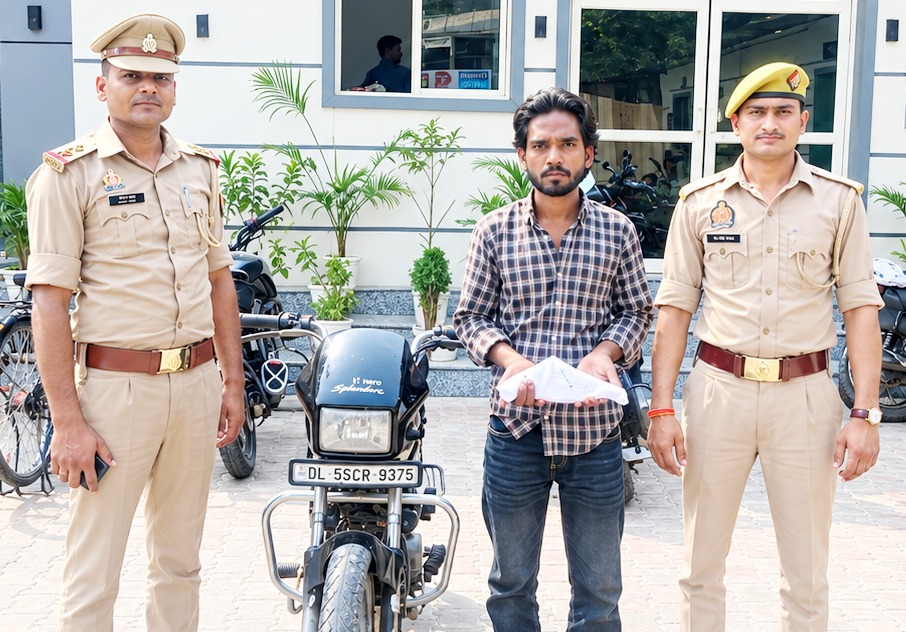 दिल्ली से चोरी बाइक लेकर गाजियाबाद पहुंचा युवक गिरफ्तार, तमंचा-कारतूस बरामद
